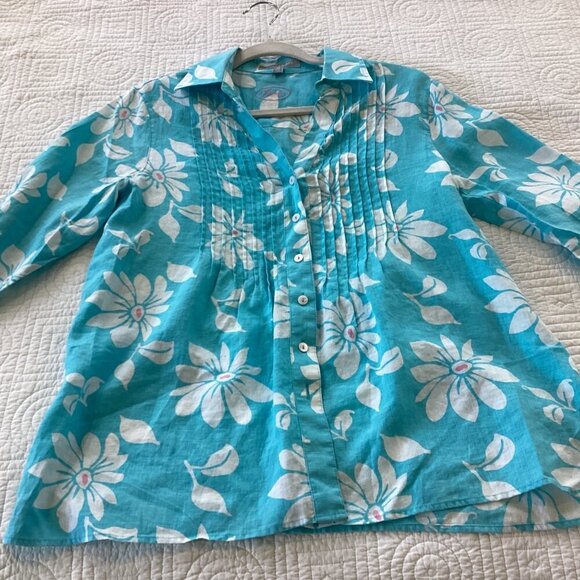 Foxcroft Womens Shaped Fit 100% Linen Floral Button-Down Shirt Size 4 - Picture 5 of 9